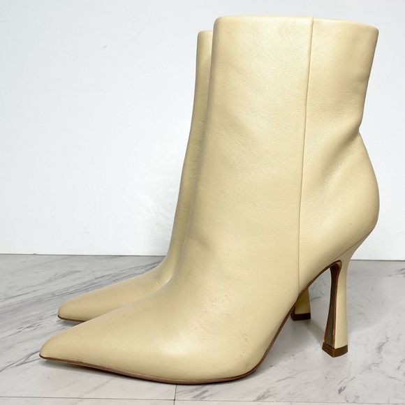 Sam Edelman Ella Pointy Toe Eggshell Leather Bootie 6 1/2 M - Picture 1 of 15